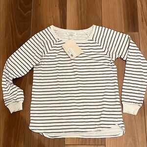 Velvet Vintage Fringe Long Sleeve White and Black Striped Tee Size Small NWT